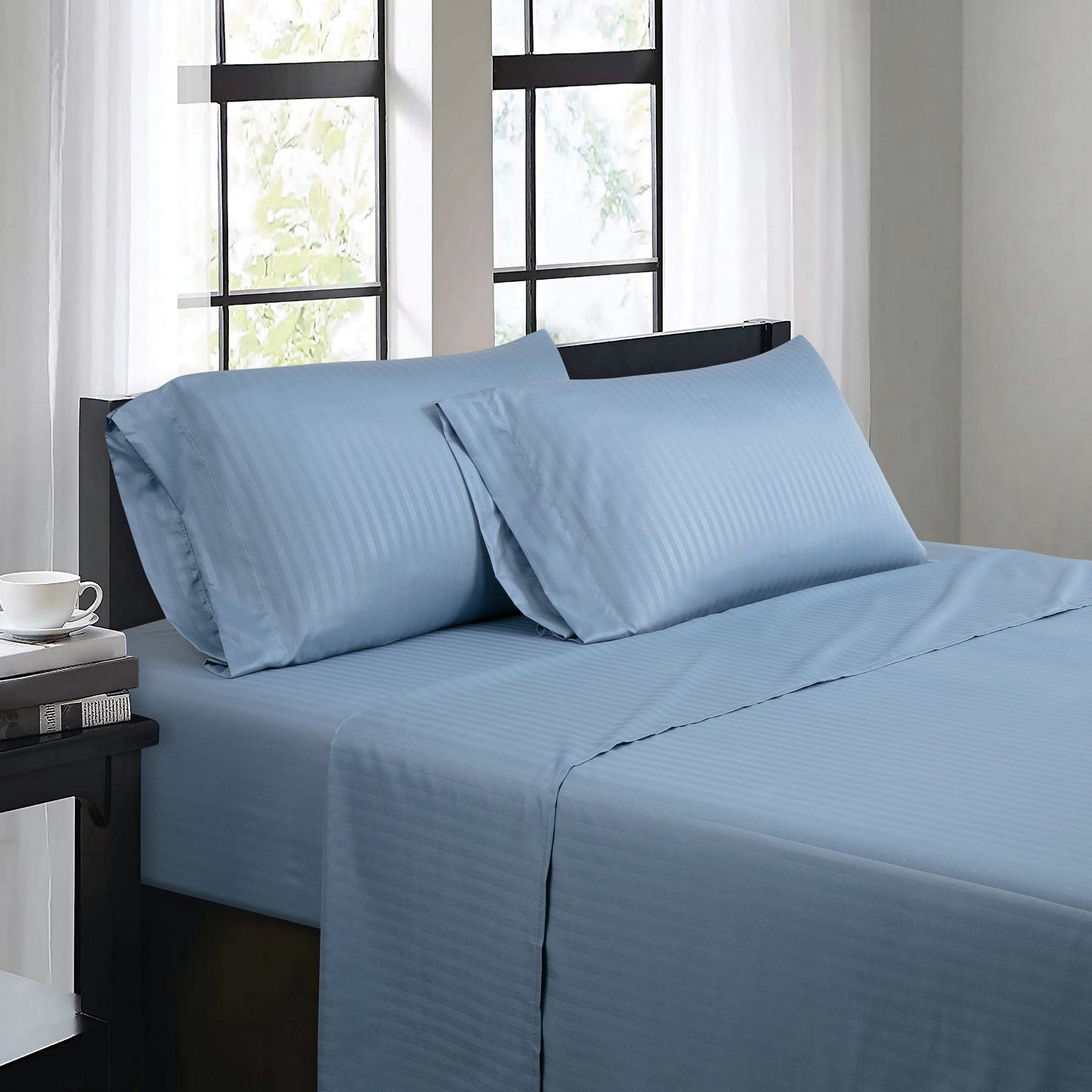Bibb Home 1500 Series Damask Stripe 4 Piece Sheet Set