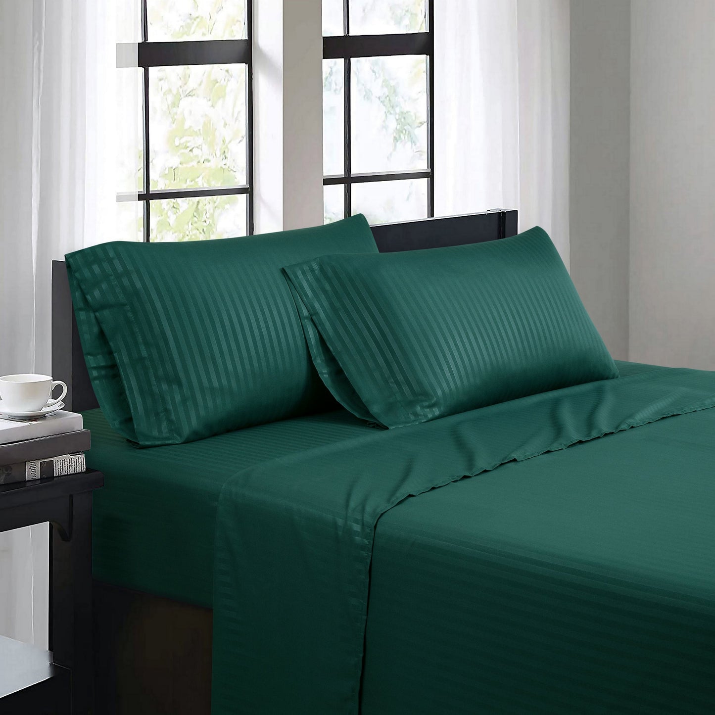 Bibb Home 1500 Series Damask Stripe 4 Piece Sheet Set