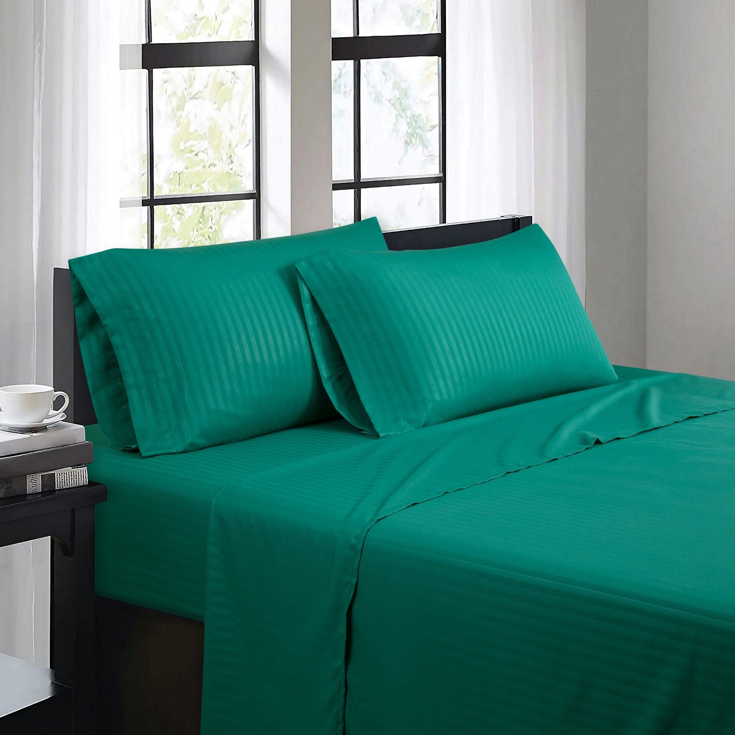 Bibb Home 1500 Series Damask Stripe 4 Piece Sheet Set