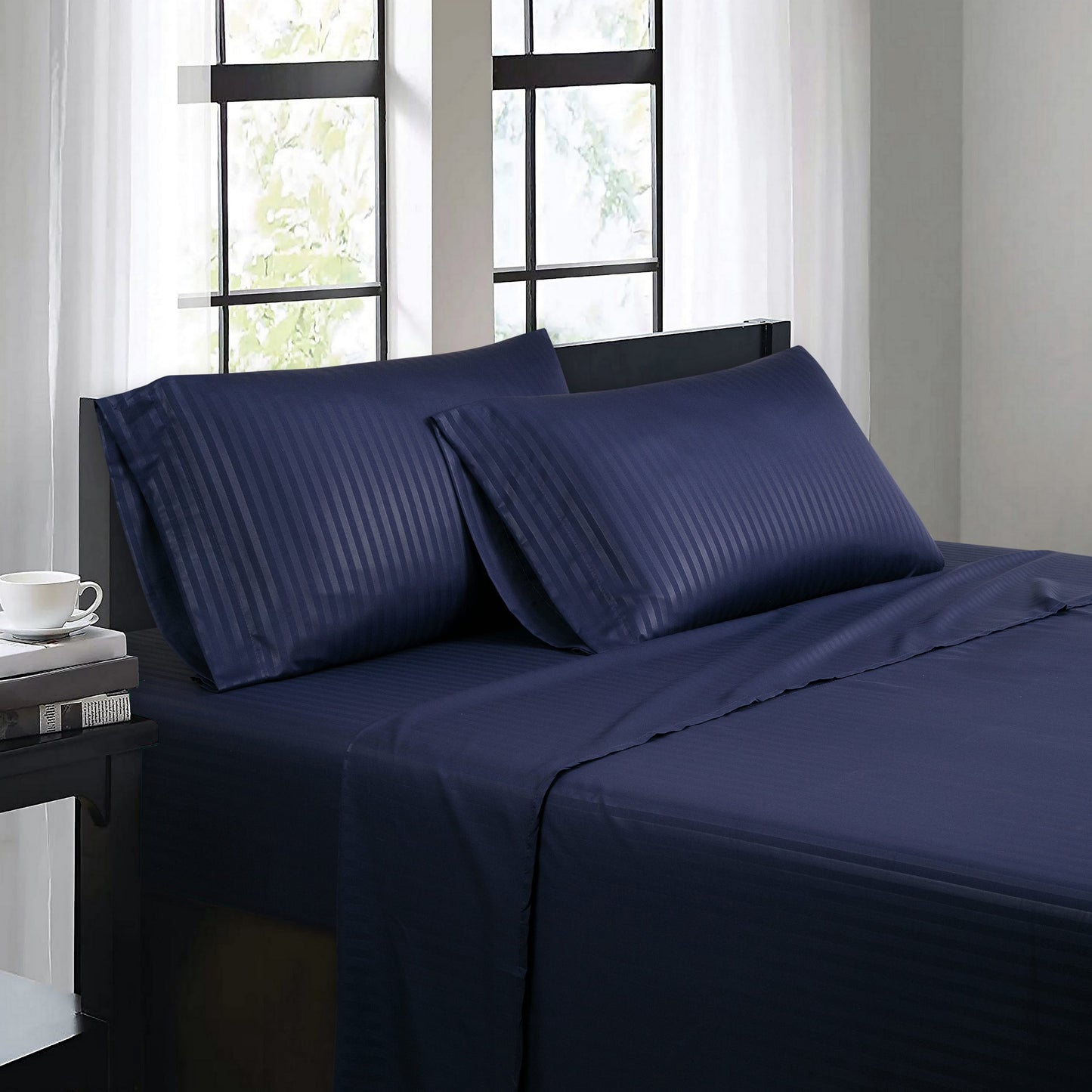 Bibb Home 1500 Series Damask Stripe 4 Piece Sheet Set