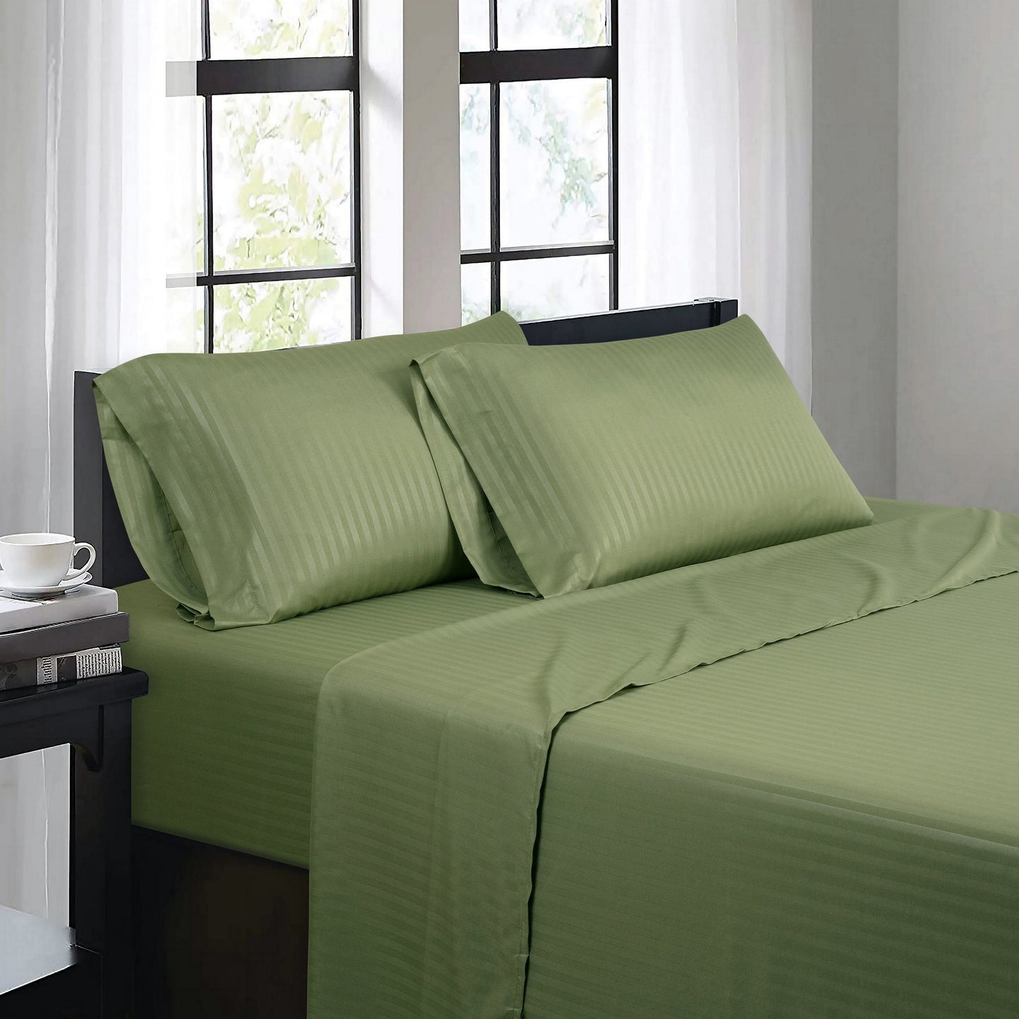 Bibb Home 1500 Series Damask Stripe 4 Piece Sheet Set