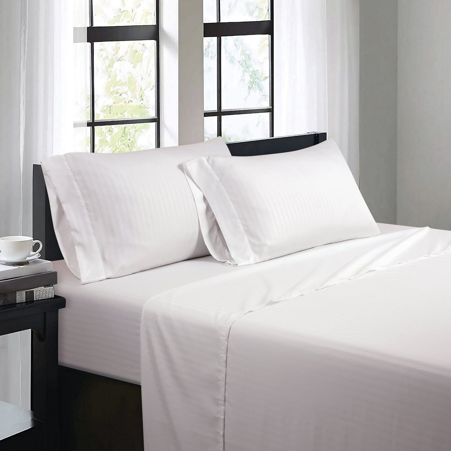Bibb Home 1500 Series Damask Stripe 4 Piece Sheet Set