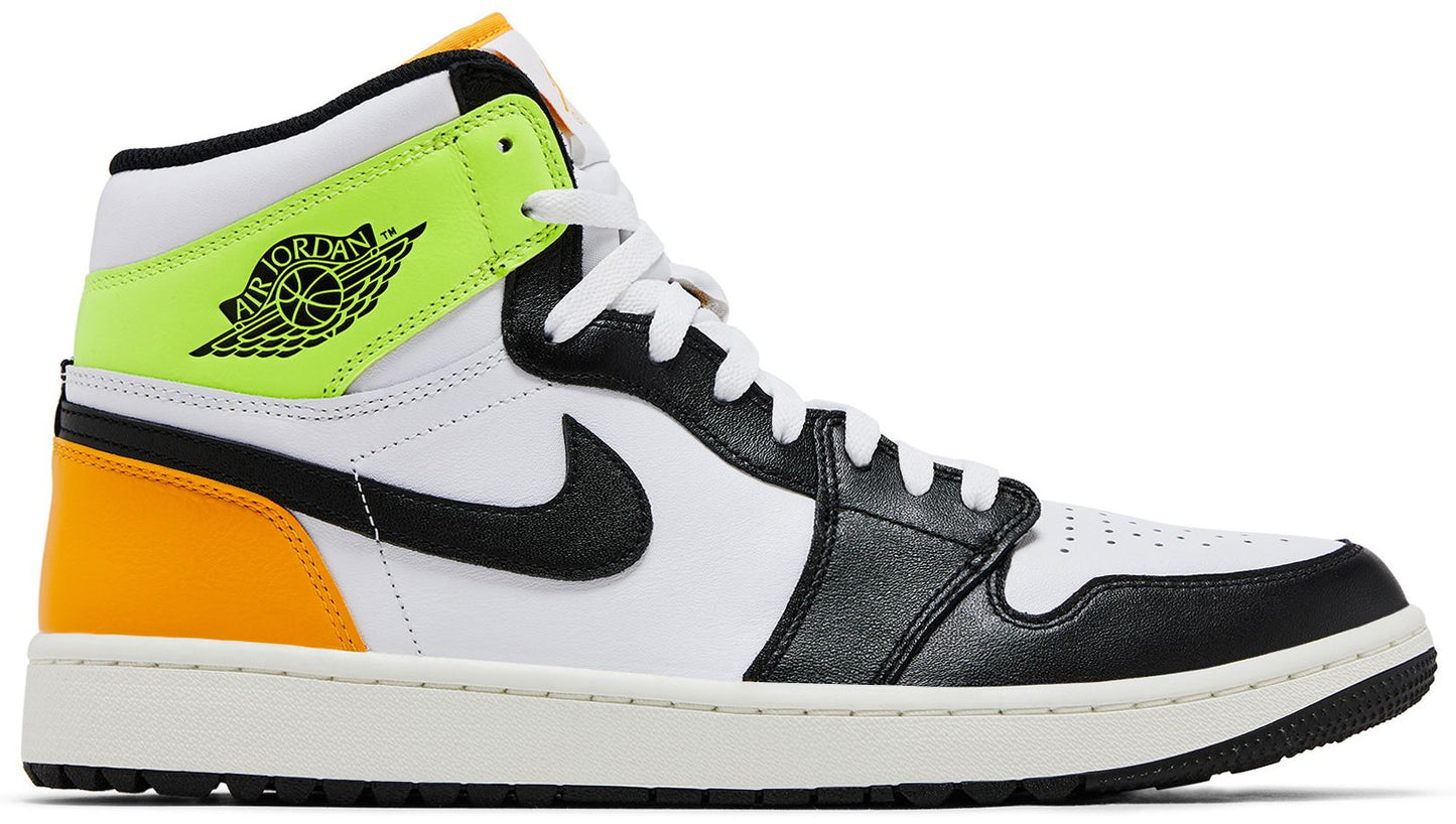 [DQ0660-105] MENS AIR JORDAN RETRO 1 HIGH GOLF 'WHITE UNIVERSITY GOLD VOLT BLACK'