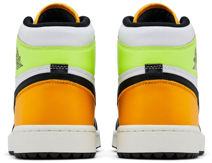 [DQ0660-105] MENS AIR JORDAN RETRO 1 HIGH GOLF 'WHITE UNIVERSITY GOLD VOLT BLACK'