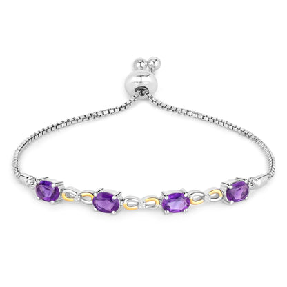Oval Purple Amethyst Prong Two-Tone Gold Plated Silver Infinity Bolo Adjustable Bracelet