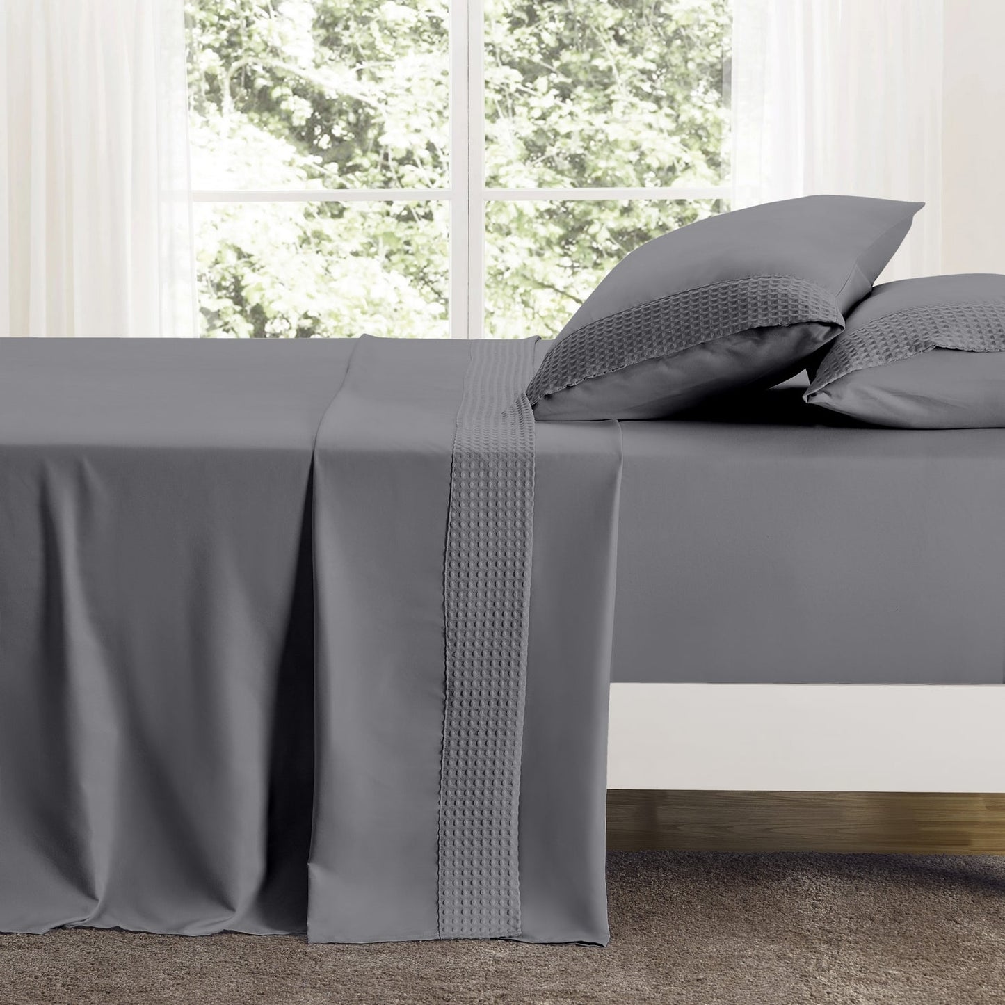 Kathy Ireland 4 Piece Waffle Hem Sheet Set