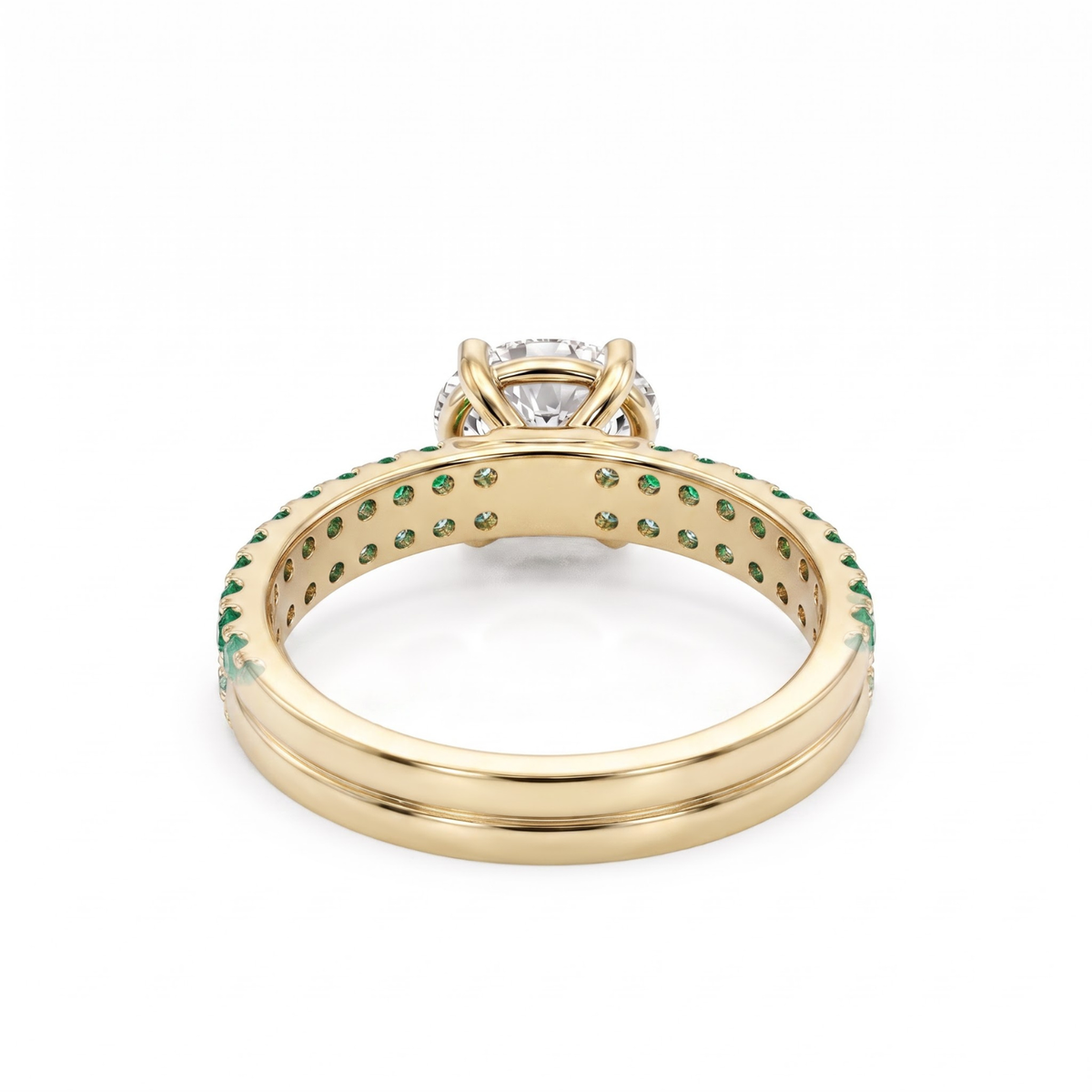 1.27 Cttw Oval Lab Grown Diamond Double Row Pave Band 14k Yellow Gold Engagement Ring