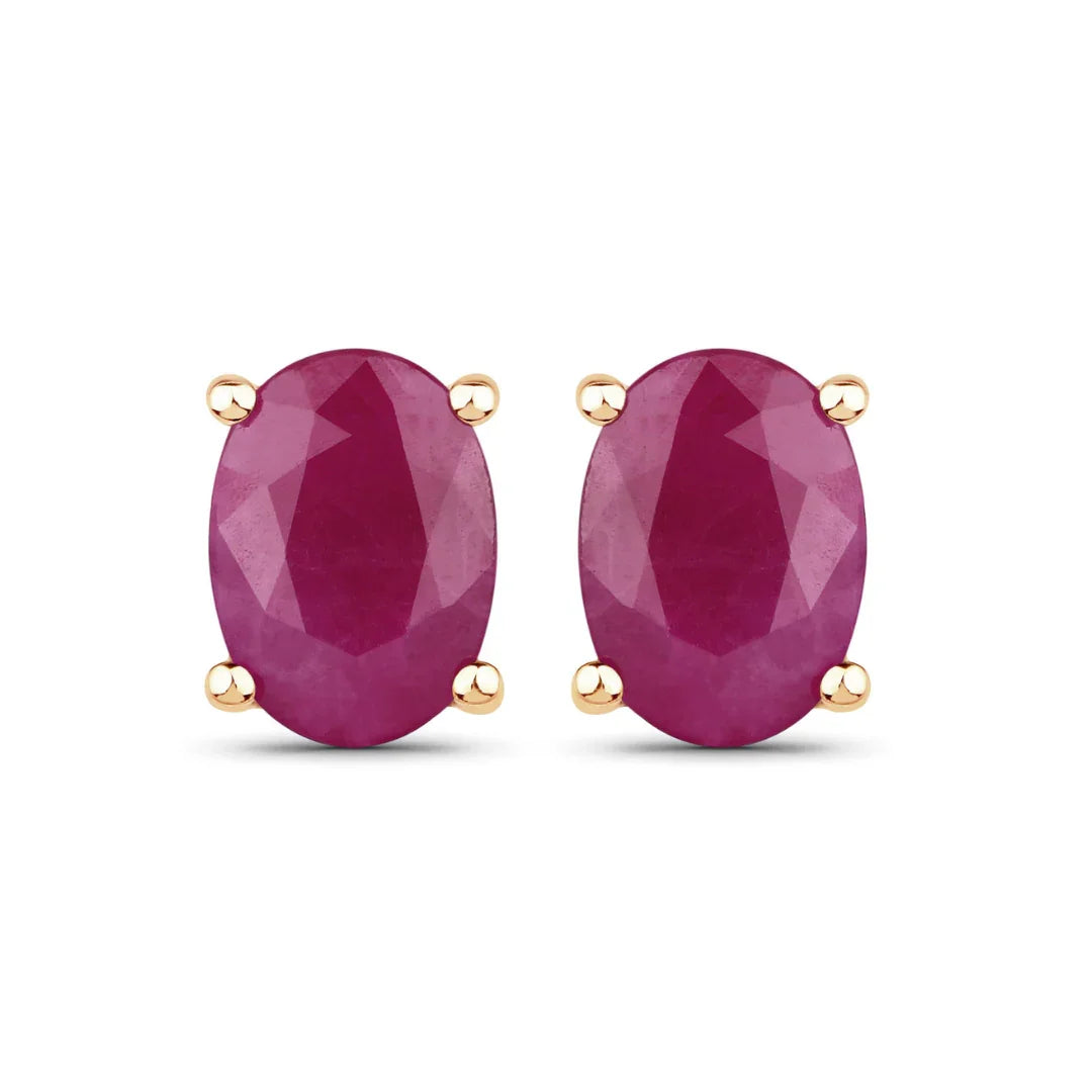 1.70 Ct Oval Pink Ruby Prong 10K Gold Stud Earrings