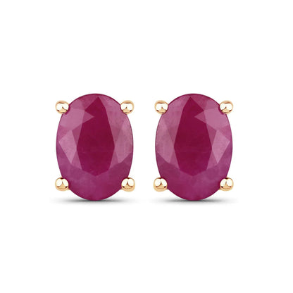 1.70 Ct Oval Pink Ruby Prong 10K Gold Stud Earrings