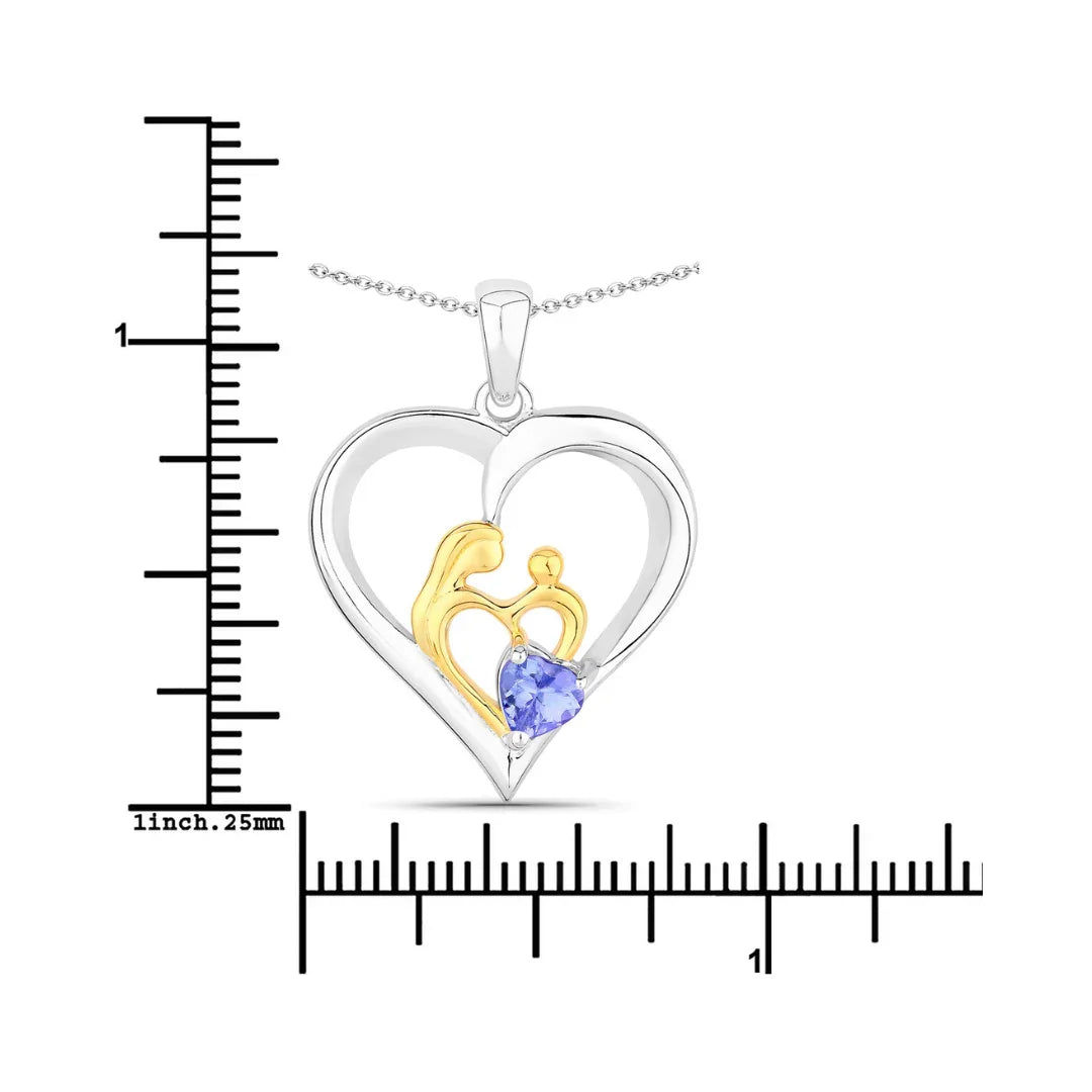 0.45 CTTW Heart Violet Tanzanite Prong Silver Mom Pendant Necklace