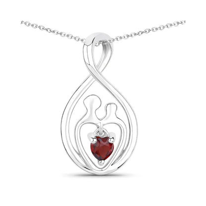 0.14 CTTW Heart Red Garnet Prong Silver Mom Infinity Pendant Necklace