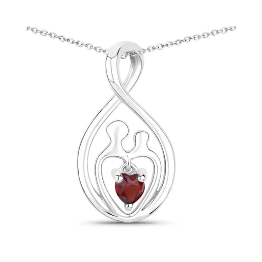 0.14 CTTW Heart Red Garnet Prong Silver Mom Infinity Pendant Necklace