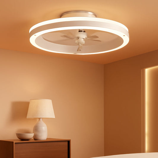 Low Profile Ceiling Fans with Lights and Remote, 19.7In Flush Mount Ceiling Fans with Light, 3000K-6500K Dimmable Fandelier LED Fan Light, White Bladeless Ceiling Fans with Lights for Bedroom