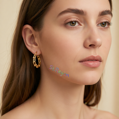 Goldtone Studded Paperclip Hoop Earrings