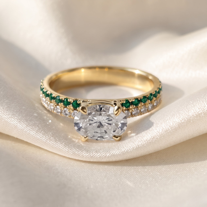 1.27 Cttw Oval Lab Grown Diamond Double Row Pave Band 14k Yellow Gold Engagement Ring