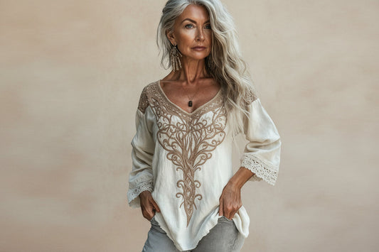 Ethnic Style Embroidered Fringe V-Neck Resort Top