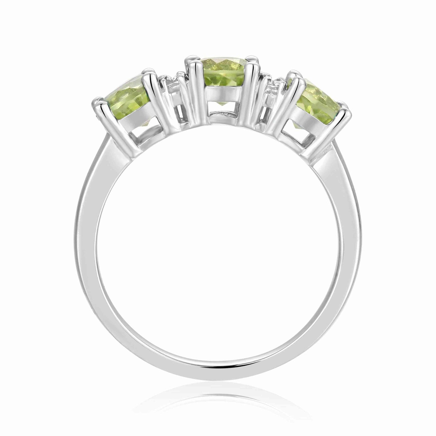 1.8 Ct Round Olive Green Peridot Prong Silver Three Stone Ring