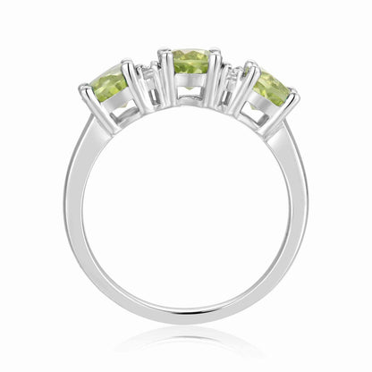 1.8 Ct Round Olive Green Peridot Prong Silver Three Stone Ring