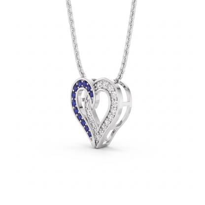 0.64 Cttw Round Blue Sapphire and Lab Grown Diamond 14K Gold Pave Open Heart Pendant Necklace