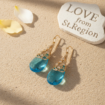 Cubic Zirconia & Lake Blue Crystal Drop Earrings