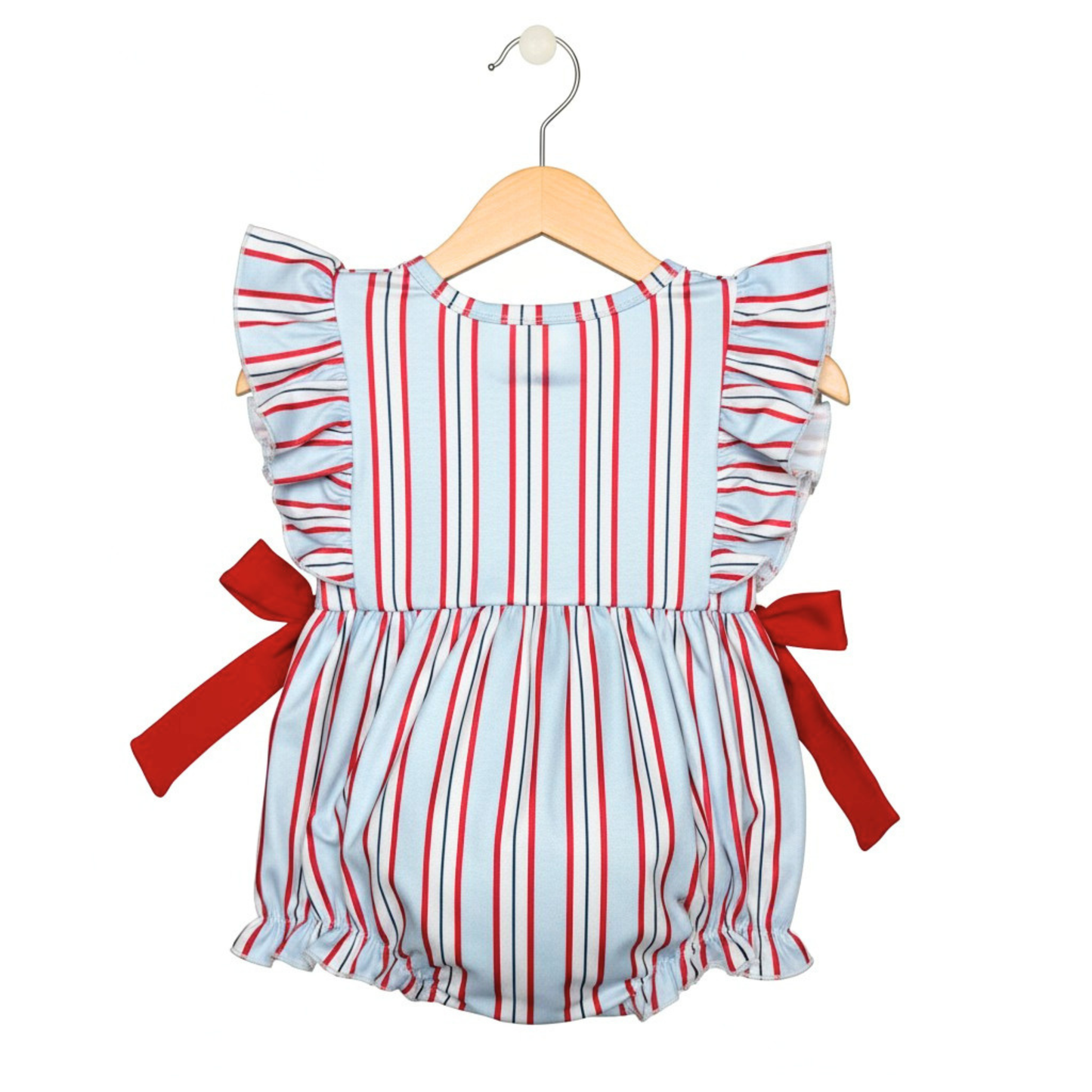 Red, White, and Stripes Girl Bow Bubble Romper