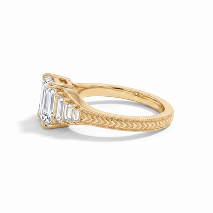 Octagon Sapphire, Emerald, Ruby and Lab Diamond 14K Yellow Gold Tapered Band Engagement Ring