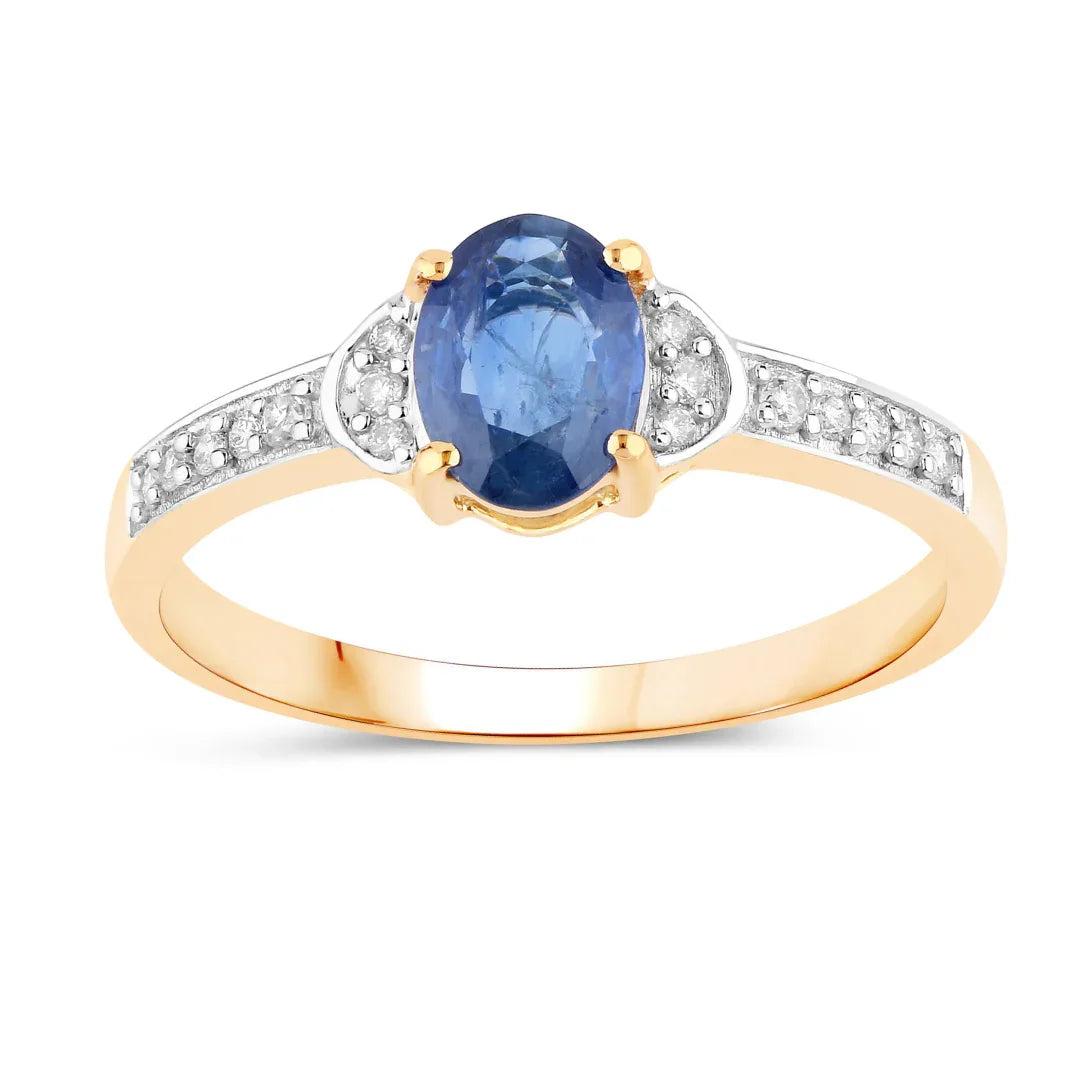 1.95 Ct Oval Blue Sapphire Diamond Prong 10k Gold Pave Bridge Ring
