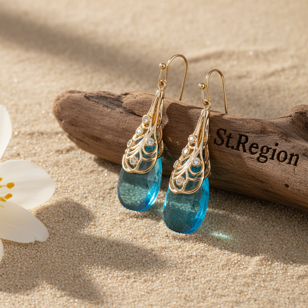 Cubic Zirconia & Lake Blue Crystal Drop Earrings