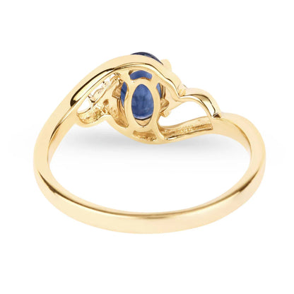 0.95 Ct Oval Blue Sapphire & Lab Grown Diamond Prong 10K Gold Bypass Engagement Ring