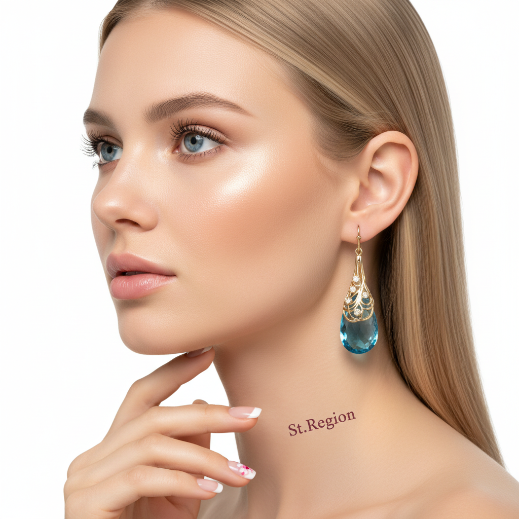 Cubic Zirconia & Lake Blue Crystal Drop Earrings