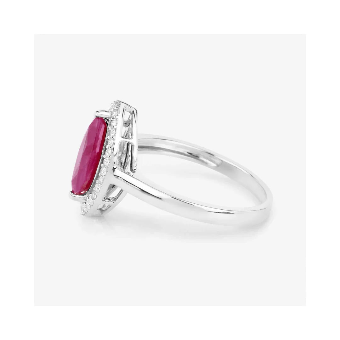 1.39 Ct Marquise Pink Ruby Diamond Prong 10K Gold Halo Ring