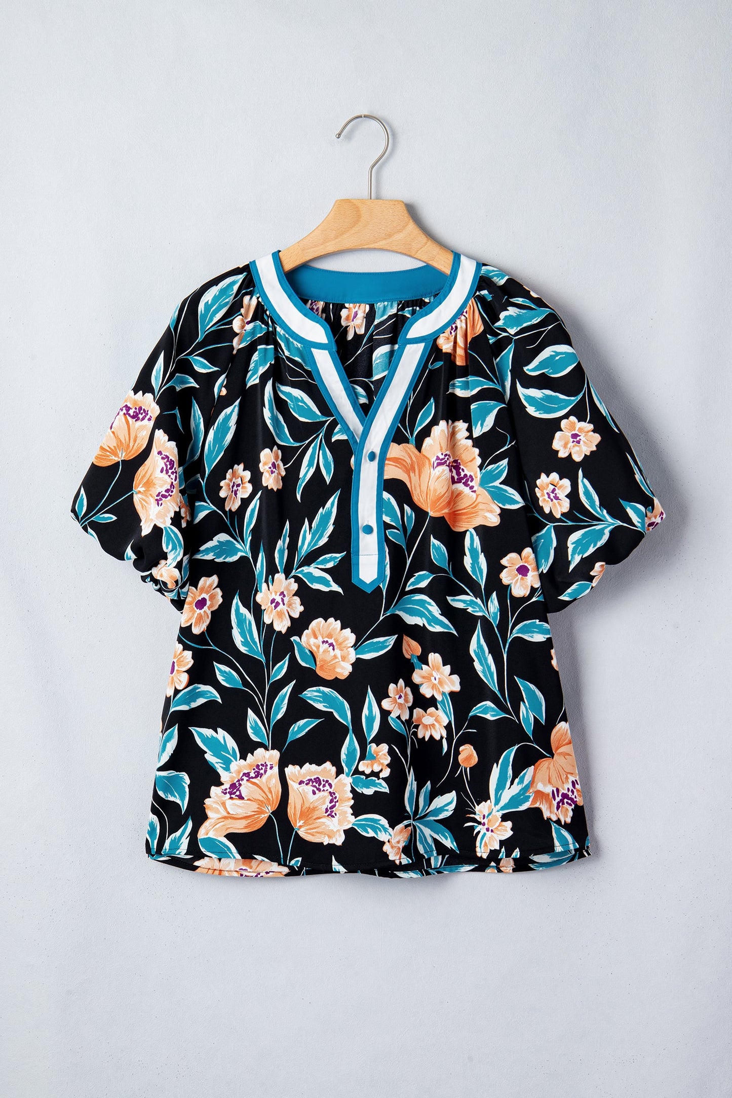 Threaded Pear Ila Bubble Sleeve Notched Blouse
