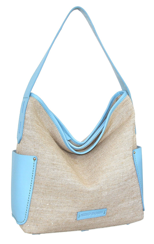 Caprice Linen/Leather Hobo in Sky Blue