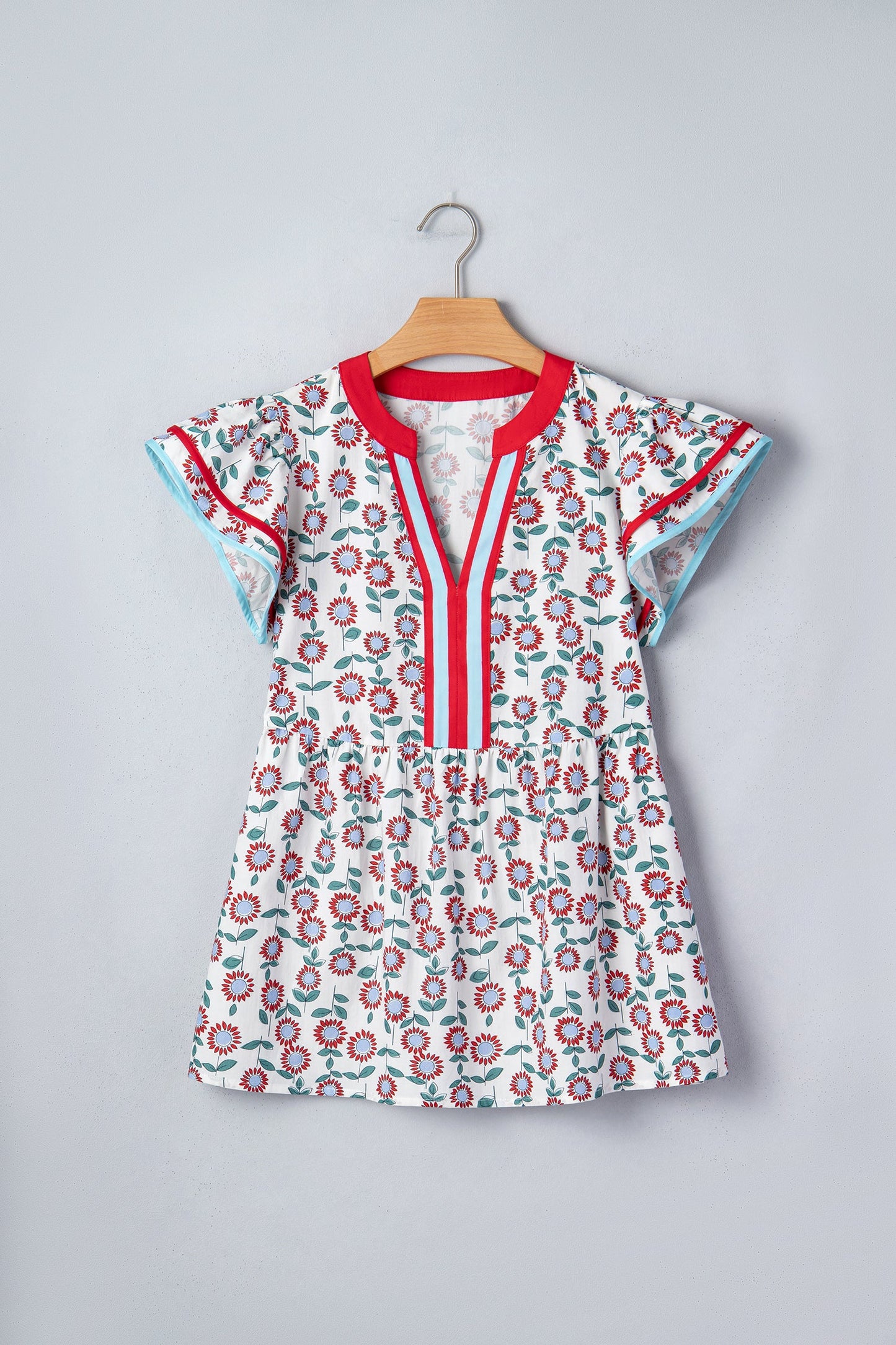 Threaded Pear Avery Trim Flutter Sleeve Blouse