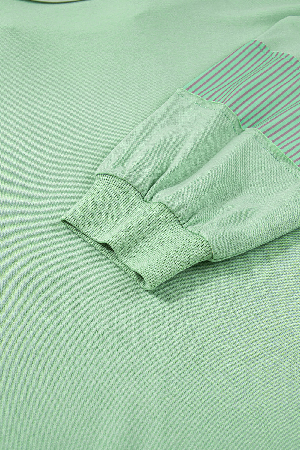 Threaded Pear Moonlight Jade Color Block Striped Patchwork Collar V Neck Plus Size Sweatshirt