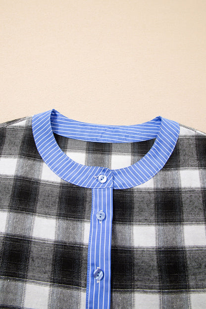 Threaded Pear Ezra Half Placket Plaid Blouse