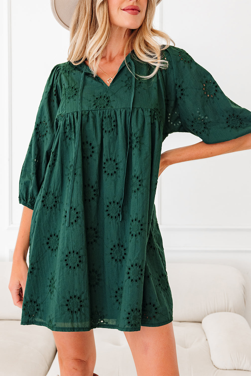 Threaded Pear Beth Sleeve Swing Mini Dress
