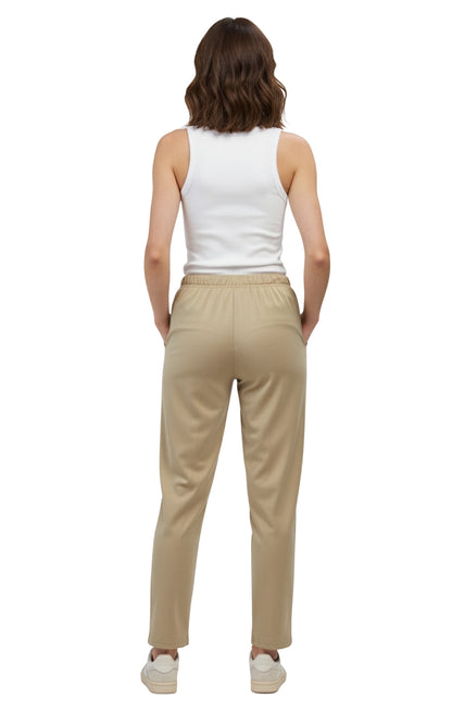 Womens Classic Poly Knit Pants - Pull On Slacks with Elastic Waist