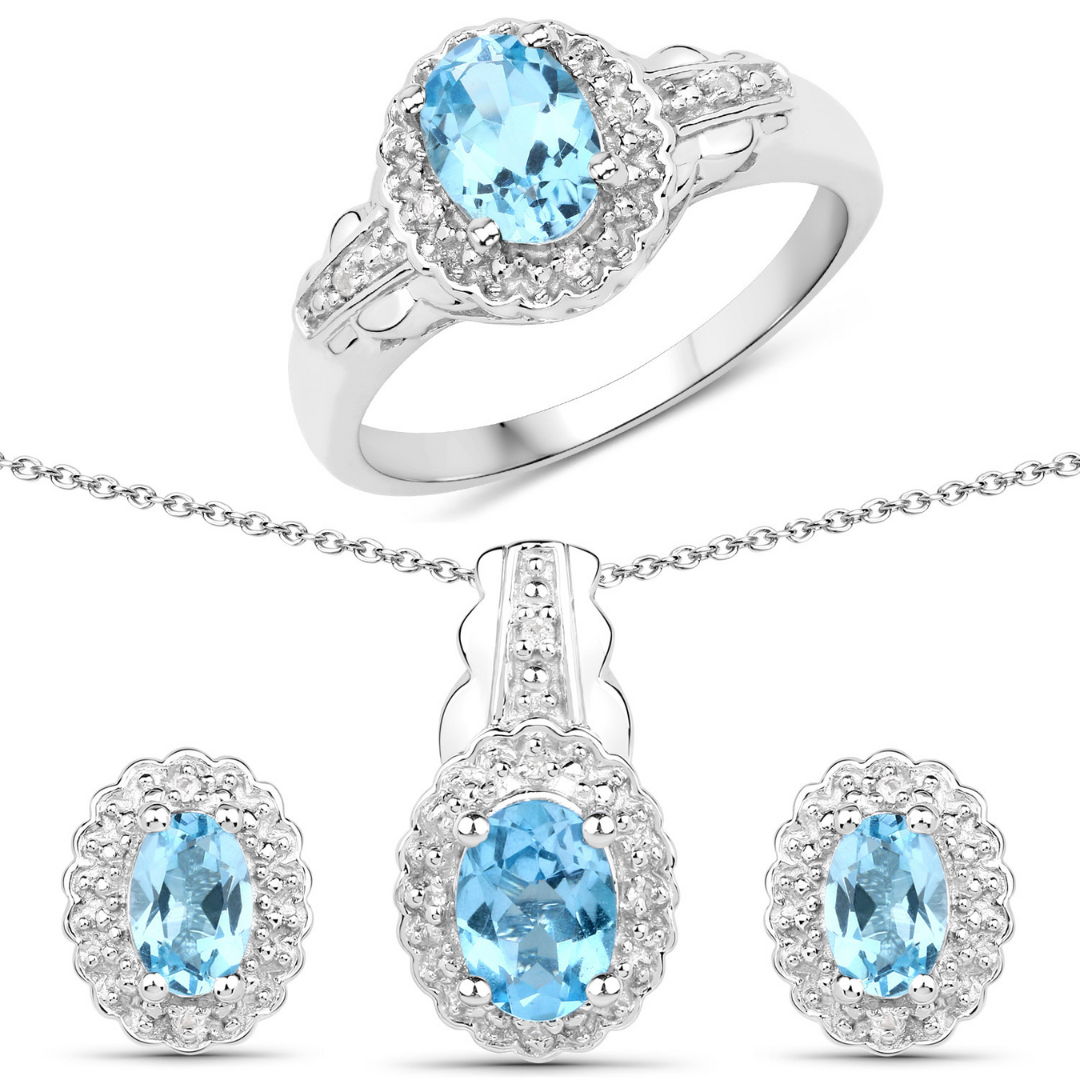 Swiss Blue Topaz Necklace and Earring set