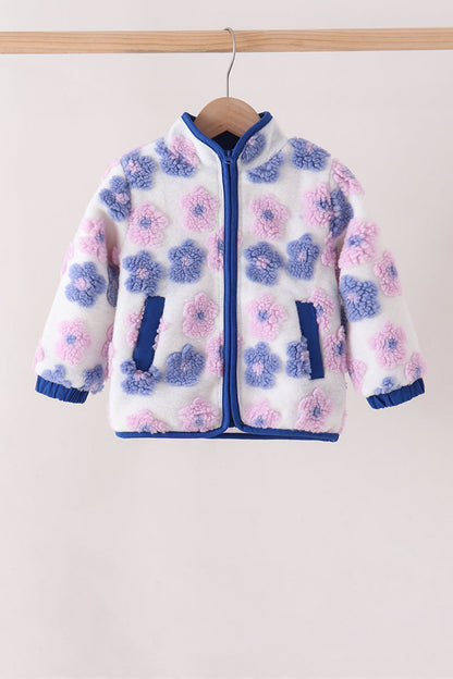 Blue Floral Fleece Jacket