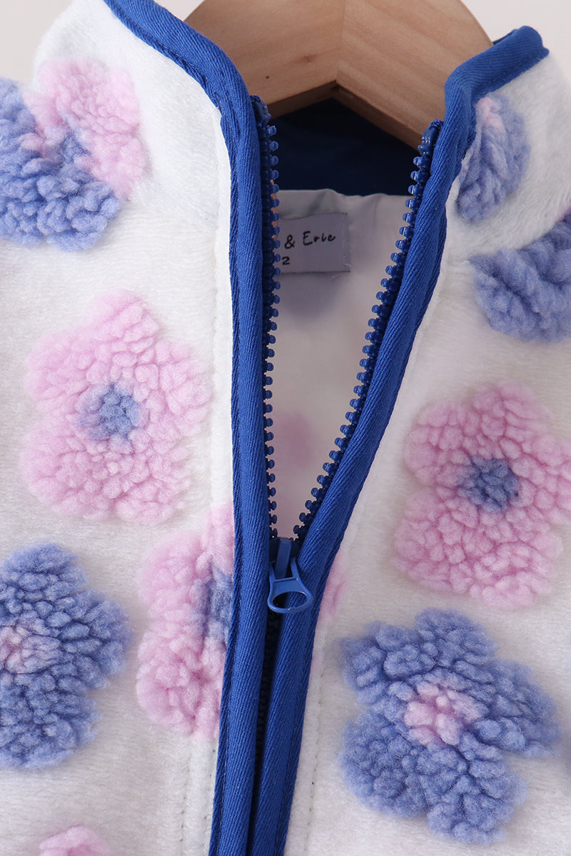 Blue Floral Fleece Jacket