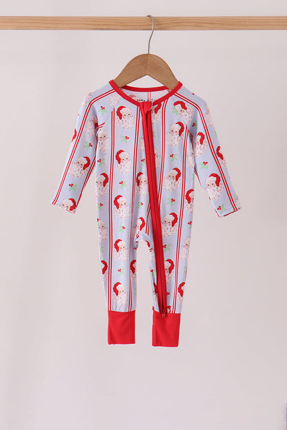 Blue Santa Claus Bamboo Zipper Romper