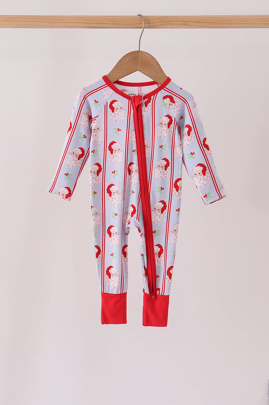 Blue Santa Claus Bamboo Zipper Romper