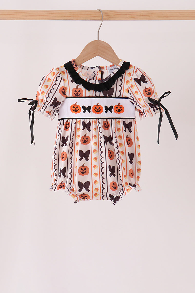 Pumpkin Bow Embroidery Ruffle Bubble