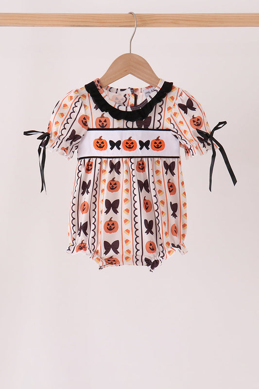 Pumpkin Bow Embroidery Ruffle Bubble