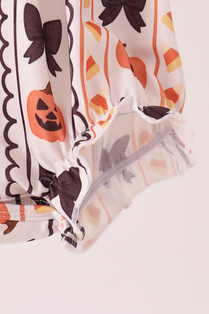 Pumpkin Bow Embroidery Ruffle Bubble