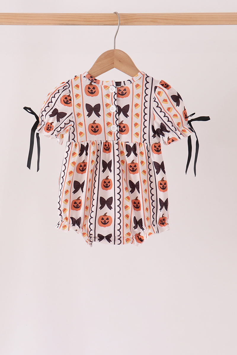 Pumpkin Bow Embroidery Ruffle Bubble