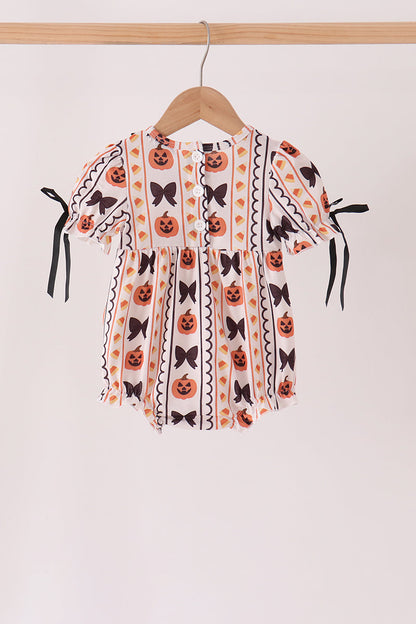 Pumpkin Bow Embroidery Ruffle Bubble
