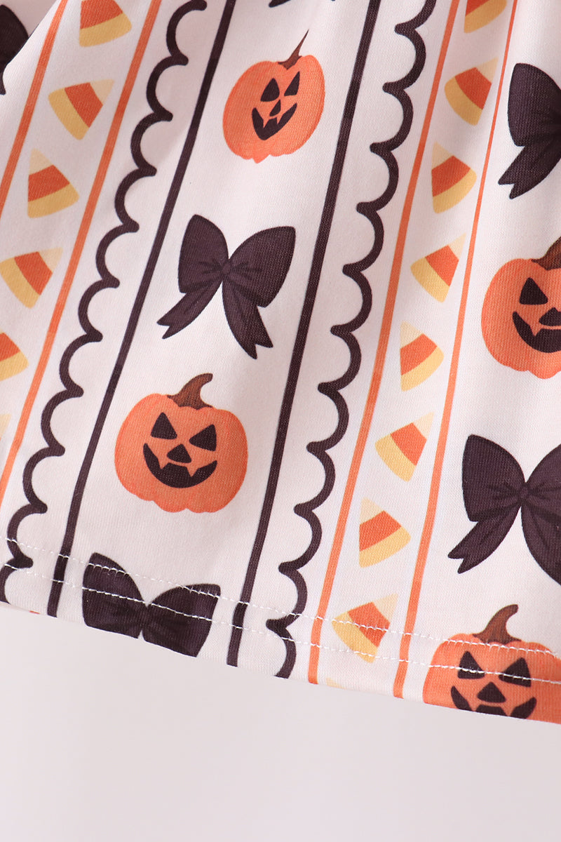 Pumpkin Bow Embroidery Ruffle Pants Set
