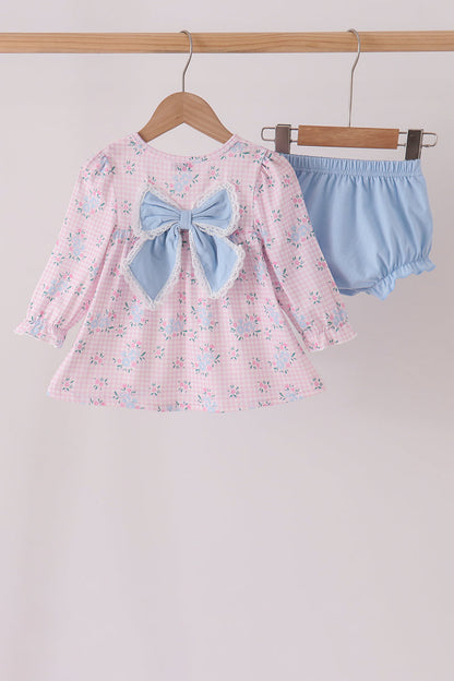 Pink Floral Bow Bloomer Set
